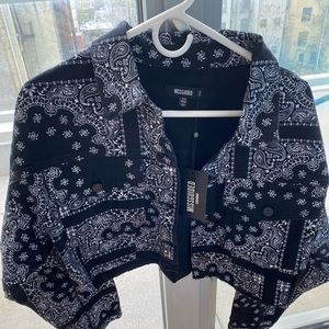 Black co ord bandana print cropped denim jacket 6